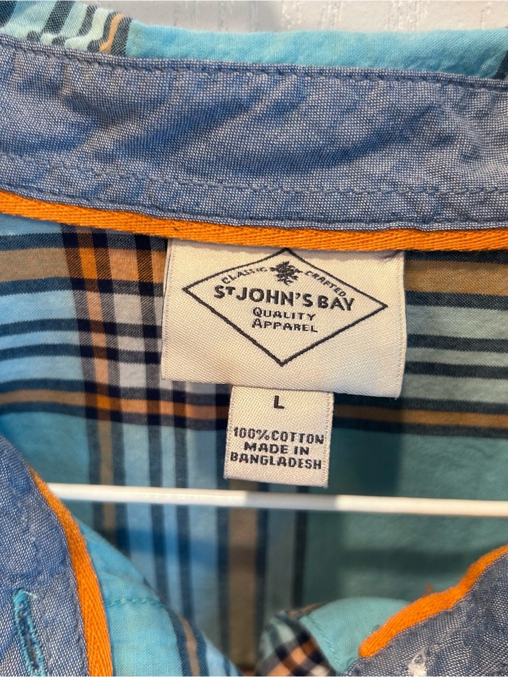 St John's Bay Women's Aqua Plaid Button Front Long Sleeve Shirt Size Large - Picture 3 of 4